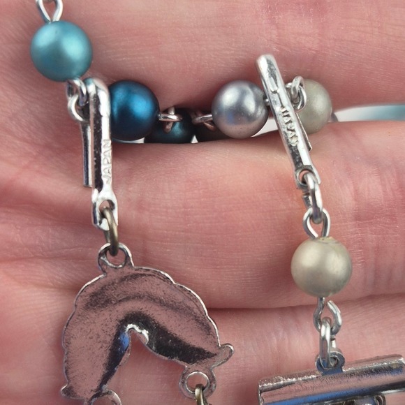 Vtg Beaded Necklace Lot 5pc Blue Green Japan Marked Faux Pearl Velvet Layering - Picture 15 of 16